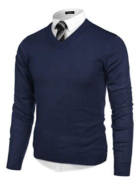 Mens V Neck Knit Long Sleeve Pullover Sweater Slim Fit